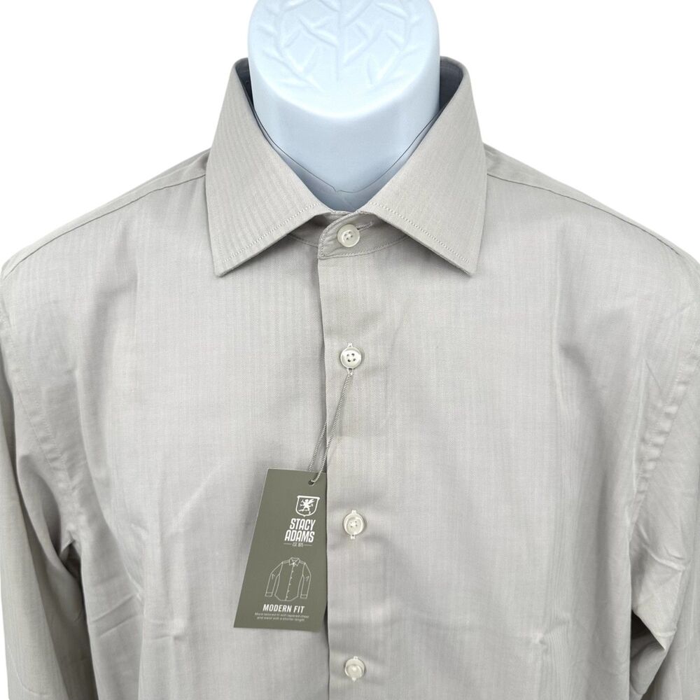 STACY ADAMS Modern Fit Silver Gray Long Sleeve Dress Shirt Men's Large NEW